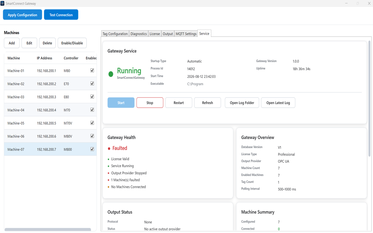 SmartConnect IIoT CNC data collection configuration with machine data points